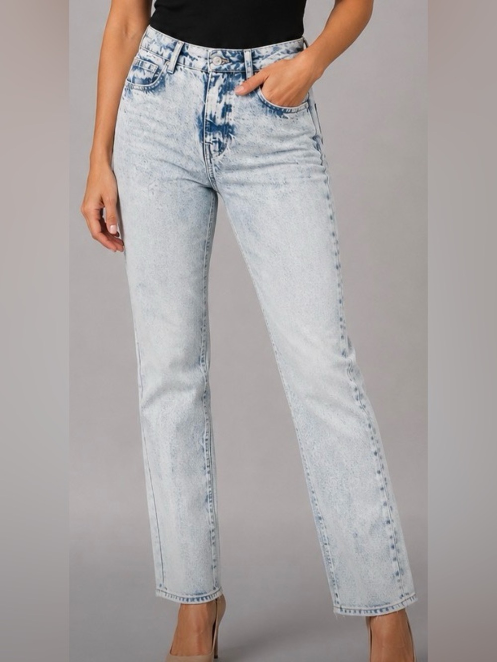💙 Zara Women's Straight Leg Acid Wash Light Blue Jeans Size 0